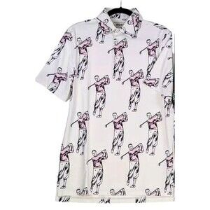 NEW Sosik Golf Polo Mens Size Small White Graphic Print Performance Stretch